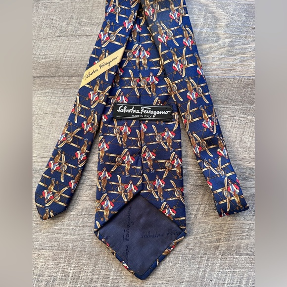 Vintage Salvatore Ferragamo Navy Blue Airplane Pilot
Aviator Silk Tie - Picture 3 of 11